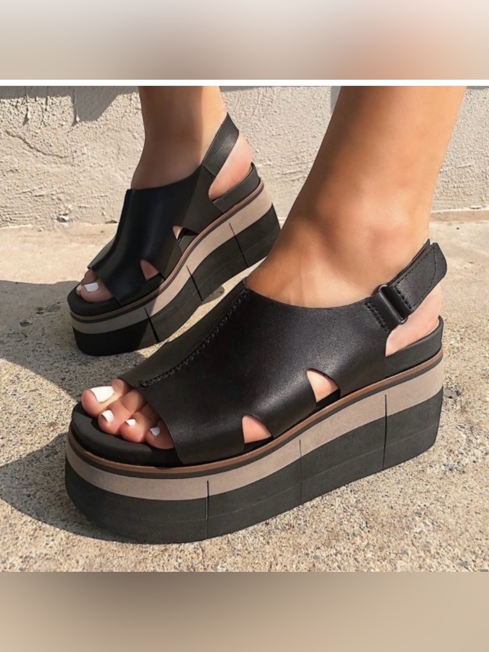 Naked Feet "Geo" Platform Leather Wedge Sandals